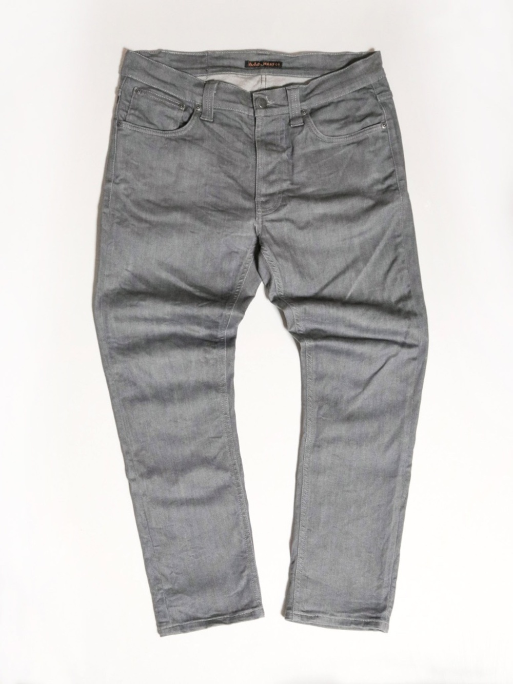 NUDIE JEANS Mens 34x32 Dry Granite Grey 'Lean Dean' Taper Slim Fit Stretch